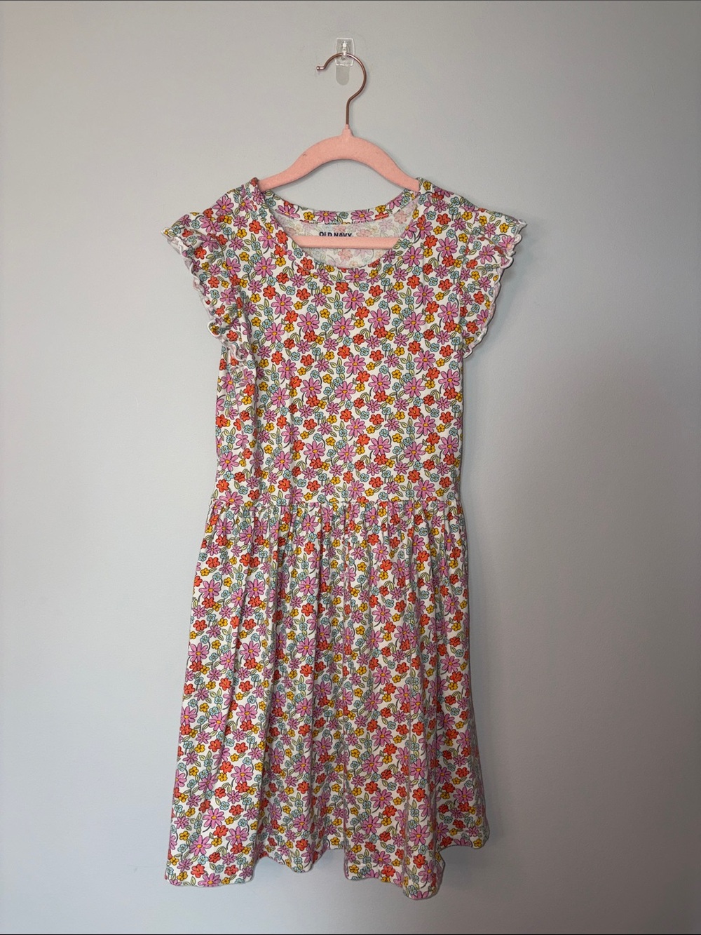 Old Navy White Floral Ruffle-Sleeve Girls' Dress Youth L